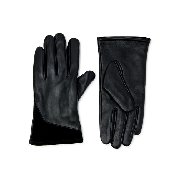 Time and Tru Womenâ s Leather Gloves with Suede Trim - Walmart.com