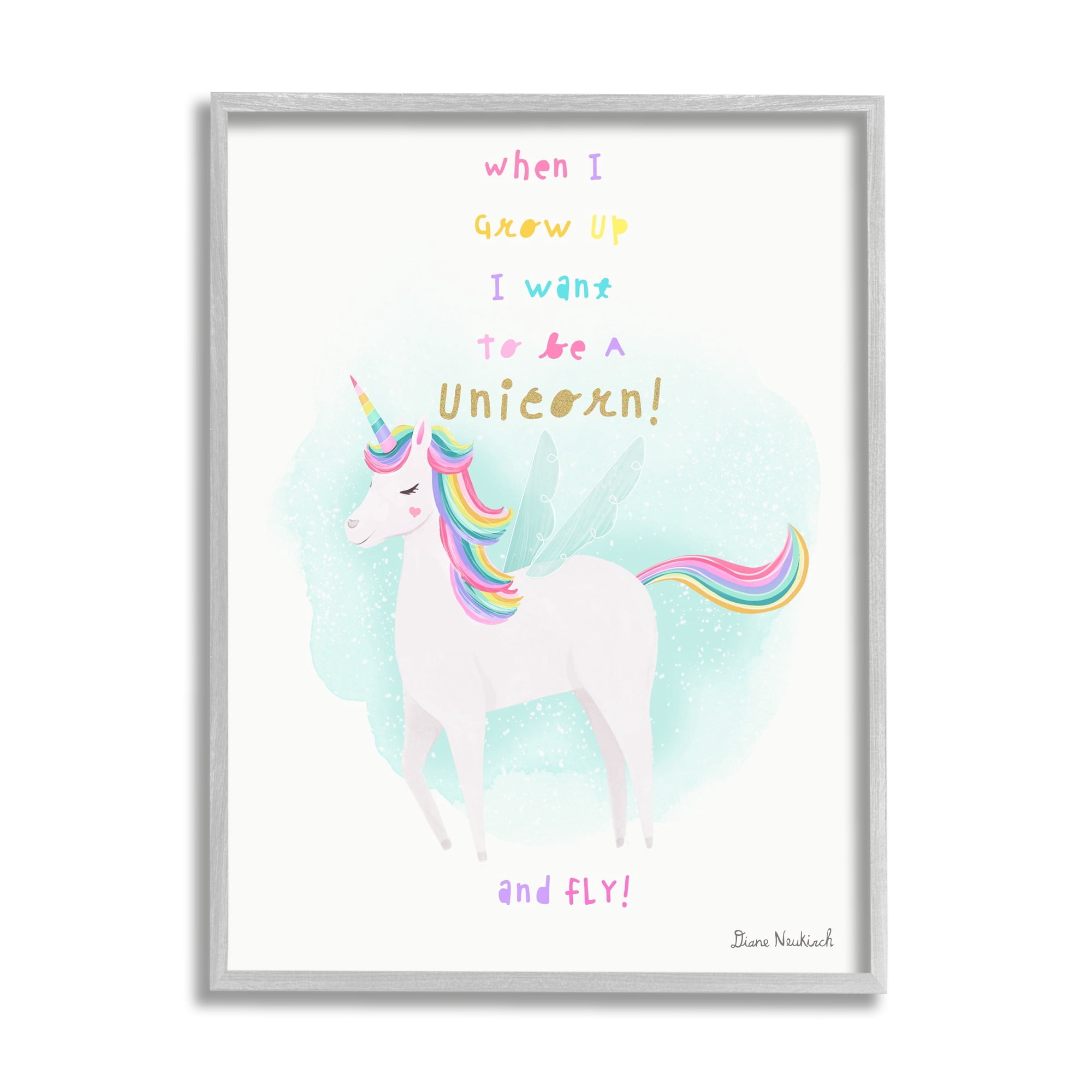 Stupell Industries Inspiring Unicorn Quote Mythical Fantasy Rainbow Design Graphic Art Gray Framed Art Print Wall Art, Design by Diane Neukirch