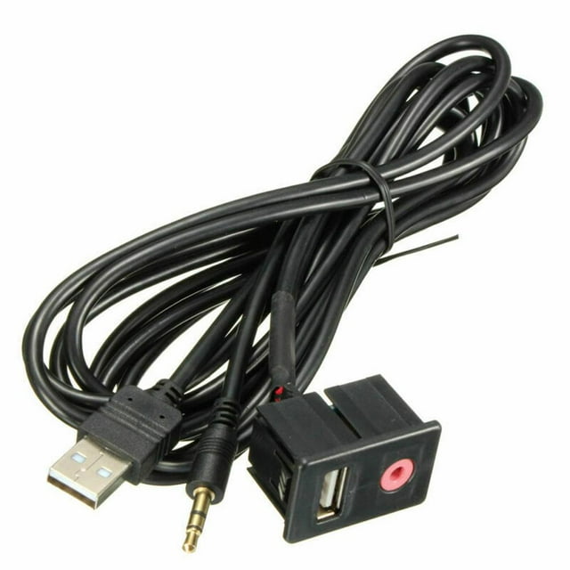 1x Portable Car Audio USB 3.5MM AUX Adapter Dash Flush Mount Panel With 1.5M Cable
