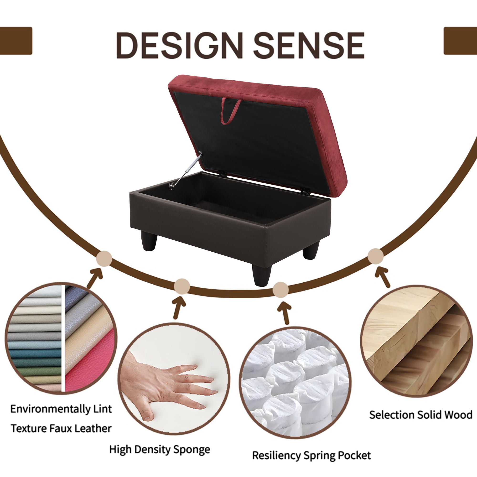 Flannel and PVC Storage Ottoman for Living Room