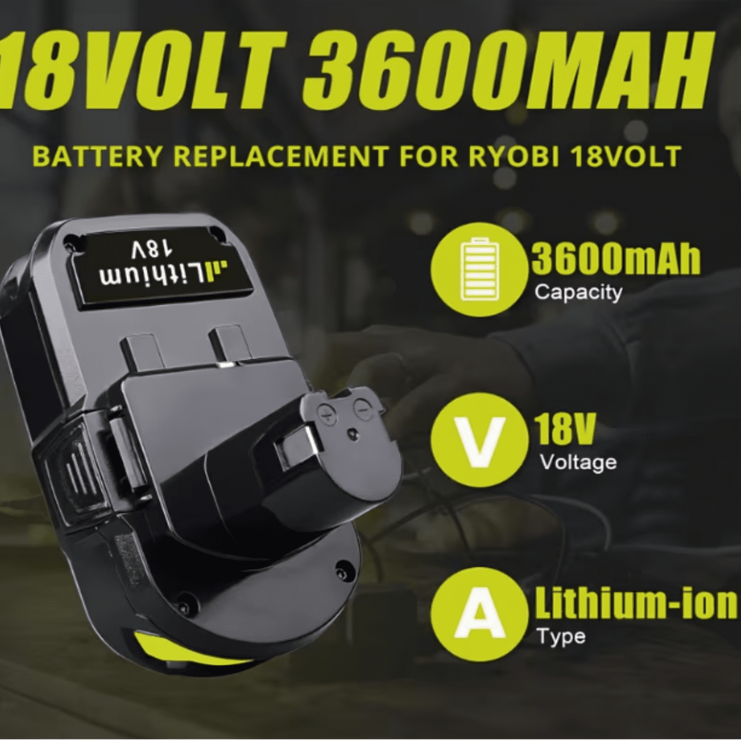 P102 P190 18V 3.6Ah Lithium-Ion Battery Replace for Ryobi P108 P104 P103 RB18L40