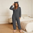 thumbnail image 4 of Karymi Women's Sleepwear Cable Knit Fleece Hooded Onesie Pajamas, Zip Front , Long Sleeve, Plush One Piece Loungewear, Cute Bear Ear Hood, Warm Winter Home Sleepwear, 4 of 9
