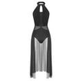thumbnail image 6 of YIZYIF Womens Halter Lyrical Dance Dress Sheer Mesh Leotard Dancewear Flowy Ice Skating Dress Black L, 6 of 7