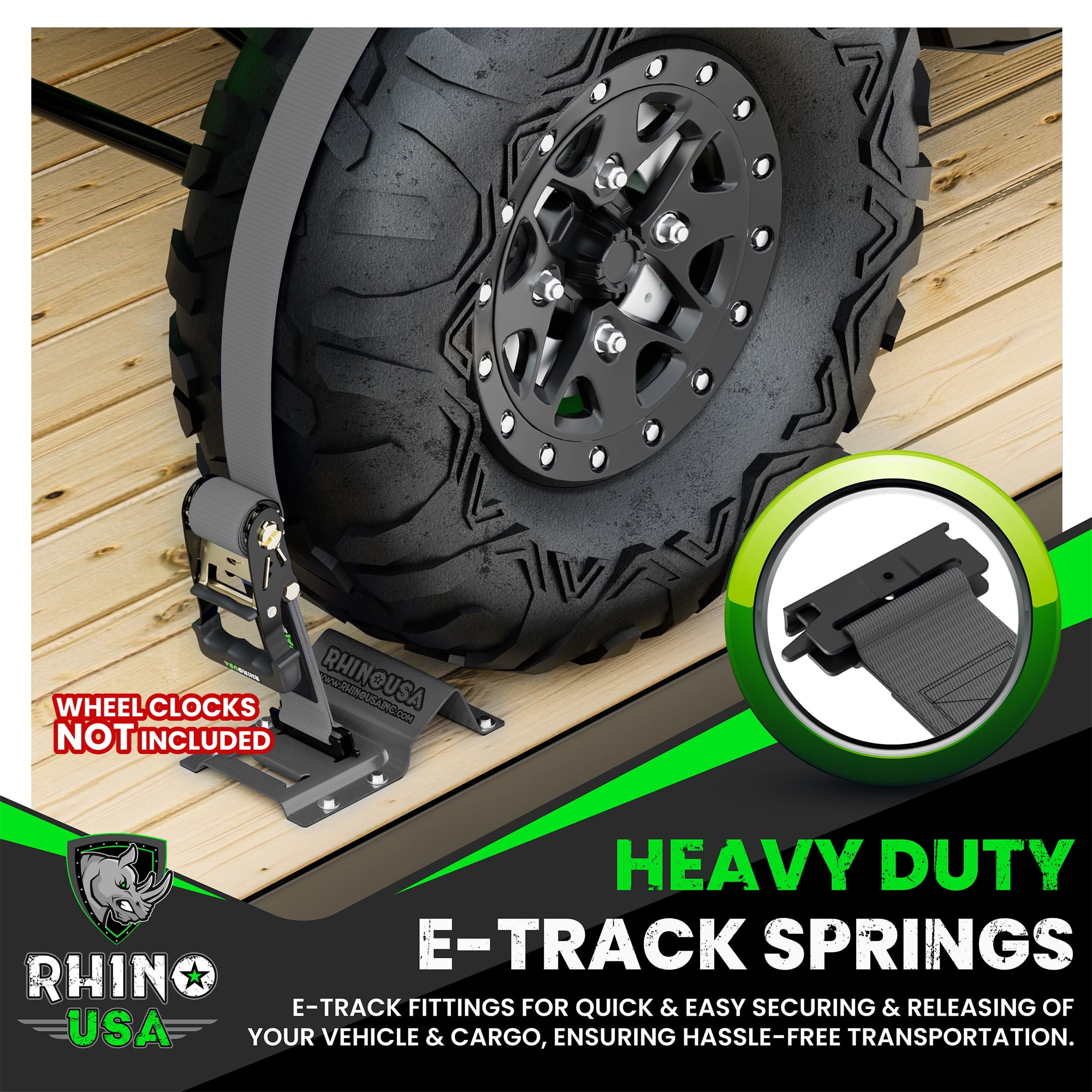 Rhino USA E Track Ratchet Tie Down Straps (4,500lb Break Strength) - Includes (2) Premium 2" x 16' eTrack Tie Downs - Ultimate Heavy Duty eTrack Cargo Strap System for Trailer, Truck, Motorcycle