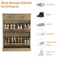 thumbnail image 7 of Fluted Shoe Storage Cabinet with 2 Flip Drawers & Top Drawer, 42" Tall Narrow Shoe Organizer, Curved Profile Design, Wooden Shoe Rack for Entryway, Hallway - Natural Oak, 7 of 7