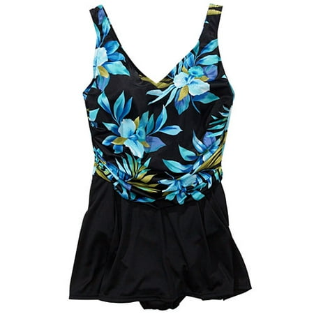 Women's Plus Floral V-Neck Swim Dress