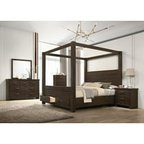 6Pc Brown King Canopy Bed Set Storage Footboard Luxurious Bedroom Furniture