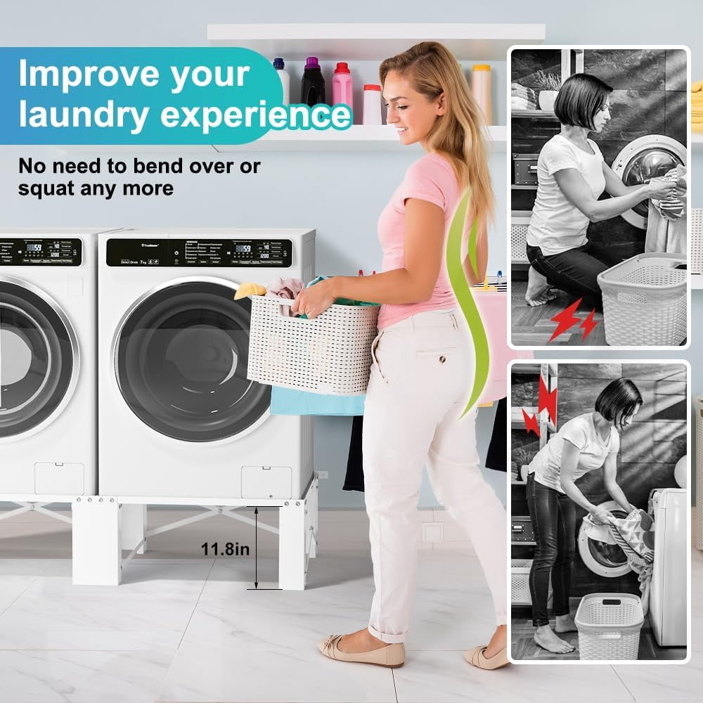 LUCKUP 2 Pack 29" Laundry Pedestal Heavy Duty Washer and Dryer Pedestal Stand Raiser Anti-Vibration, Anti-Slip, Ergonomic Height with Extra Storage Compatible with Most Washers and Dryers, White