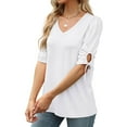 thumbnail image 4 of Otvok Women's Mid Sleeve Tops Summer Solid Color V-Neck Casual Blouses Shirts, 4 of 6