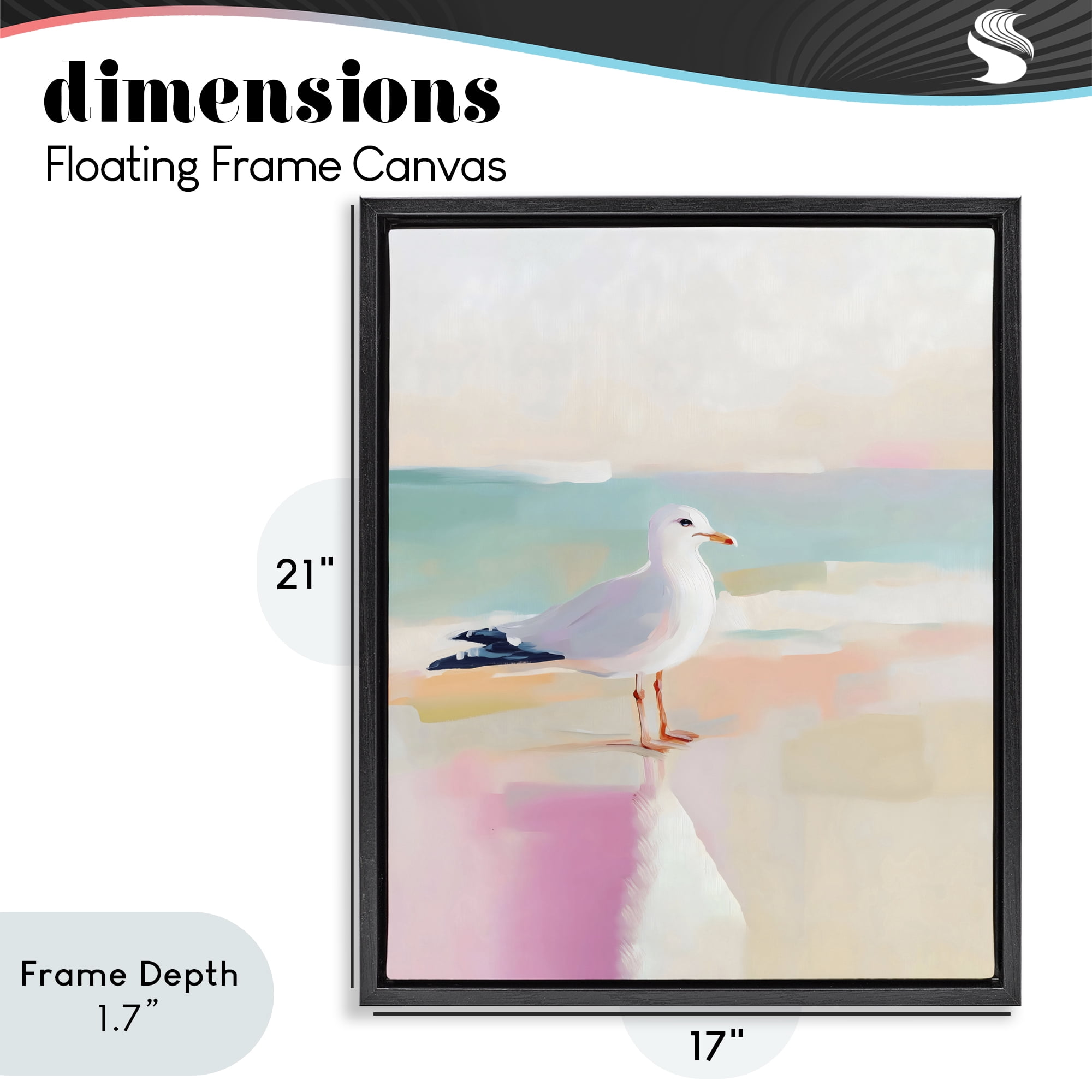 Stupell Industries Seagull Beach Tranquil Reflection Black Framed Floater Canvas Wall Art, design by The Prints Vibe
