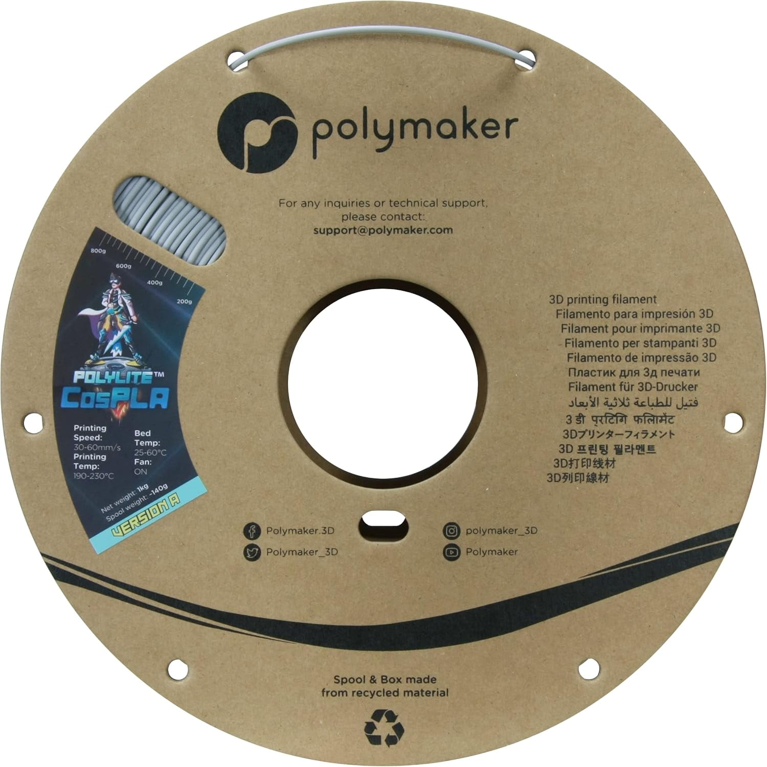 Easy to Sand & Paint PLA Filament 1.75mm CosPLA (Version A - Durability with Extra Sand-Ability), PolyLite 3D Printer Filament 1.75mm 1kg 3D Printing PLA Filament Easy Sanding for Cosplay
