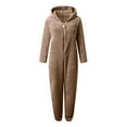 thumbnail image 4 of TrendOFT Womens Onesies Pajamas Fuzzy Sherpa Adult Hooded One Piece Onesie Winter Romper Flannel Soft Sleepwear Loungewear Khaki XL, 4 of 7