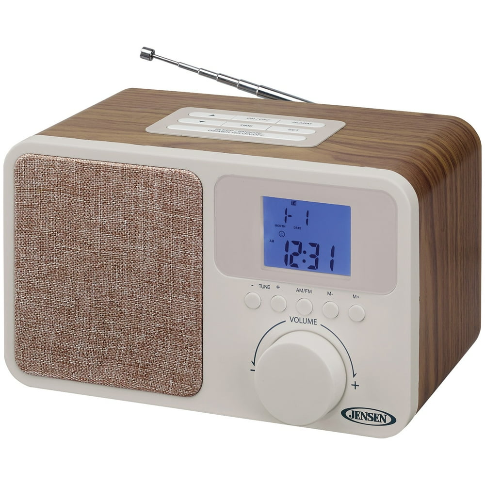 JENSEN JCR315 Digital AM/FM Dual Alarm Clock Radio with Wood