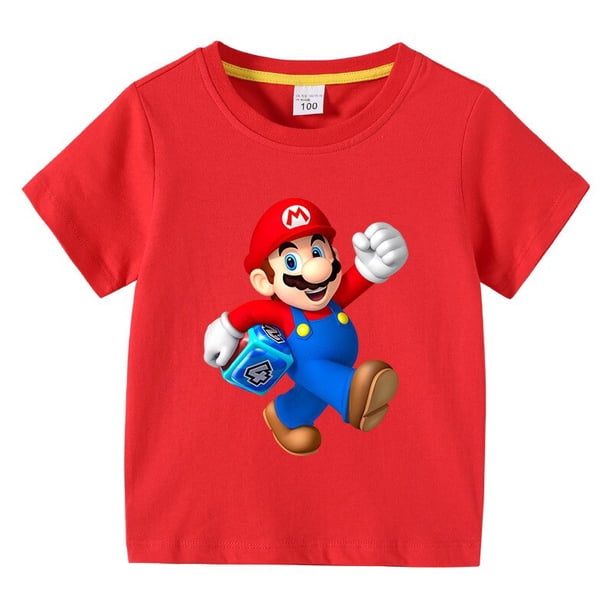 Camiseta de algodón puro con estampado de dibujos animados de Super Mario para niños, camiseta de manga corta cómoda, varios colores, regalos de navidad, novedad de verano 2022 zhangmengya LED