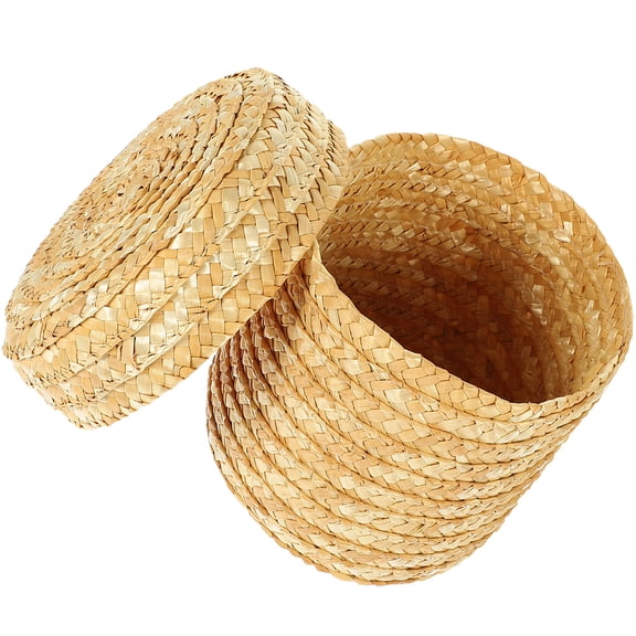 unbranded Straw Storage Basket Pantry Garbage Can Trash Bin Trashcan with Lid