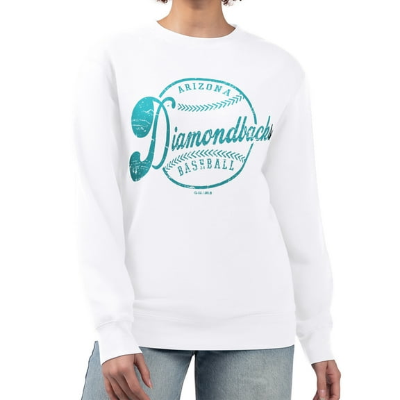 Women's G-III 4Her by Carl Banks White Arizona Diamondbacks Distressed Baseball Team Fleece Pullover Sweatshirt