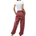 thumbnail image 3 of Qiylii Women Casual Pants, Solid Color Loose Drawstring Trousers with Pockets, 3 of 4