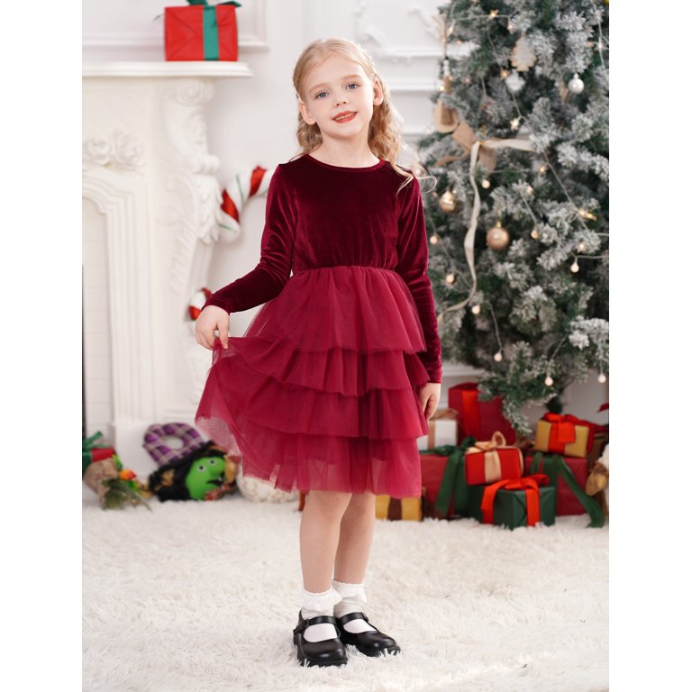 IDOPIP Toddler Baby Girls Christmas Velvet Dress Long Sleeve Ruffle Tulle  Princess Dress - Walmart.com