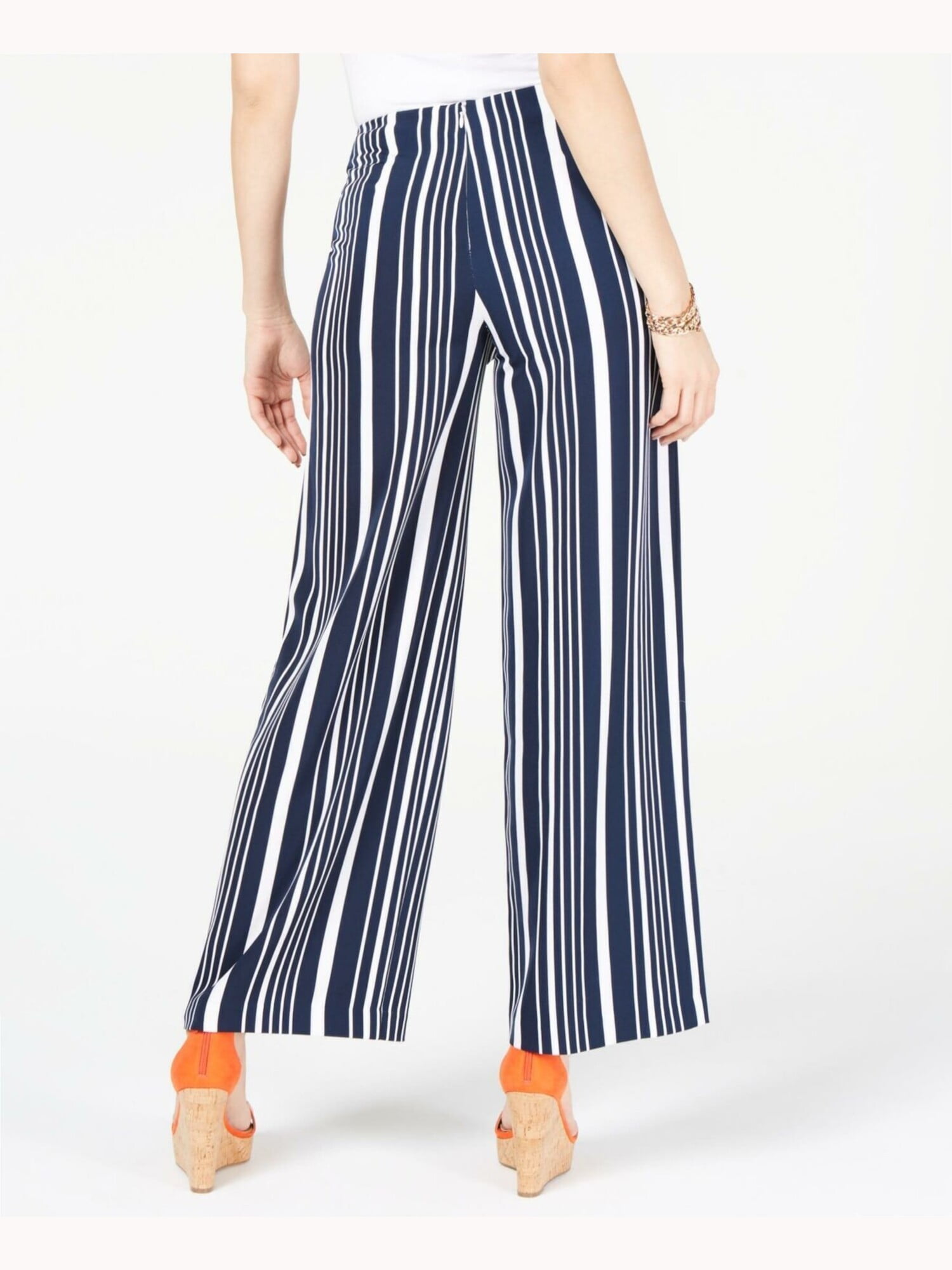 Womens Navy Front Tie Striped Wide Leg Pants 10 - image 2