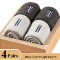 thumbnail image 1 of Calcetines de lana súper gruesos y cálidos para invierno, medias térmicas suaves y acogedoras para senderismo, botas de tubo medio de felpa para clima frío, 4 pares, 1 of 4
