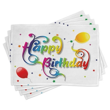 Ambesonne Colorful Place Mats Set of 4, Birthday Words Floral, Standard Size, Multicolor