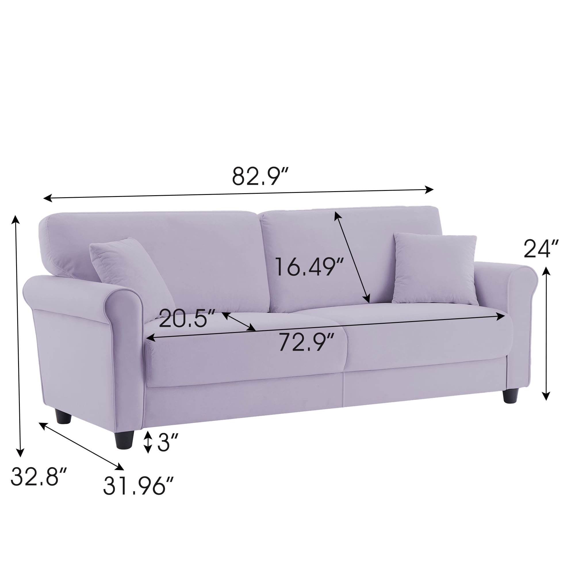 FREEHOMAE 83" Sofa Couch,Small Modern Loveseat,Love Seat with 2 Seater,Velvet Loveseat Sofa,Small Couch for Living Room,Bedroom,Office(Purple)