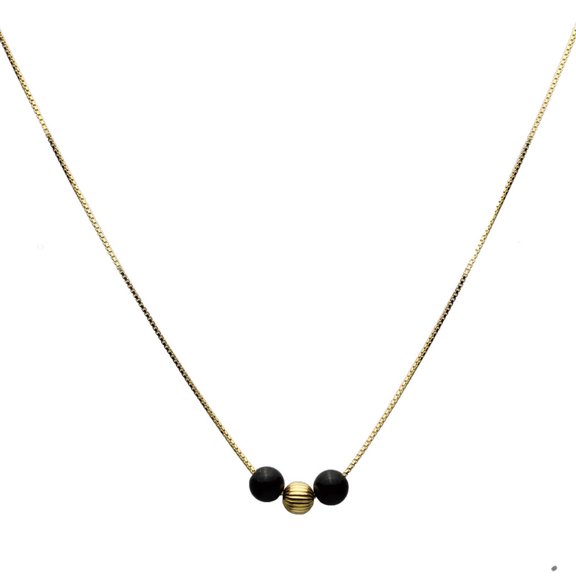 Black Onyx Stone Station 18k Gold-Flashed Sterling Silver Bead Box Chain Necklace 20"