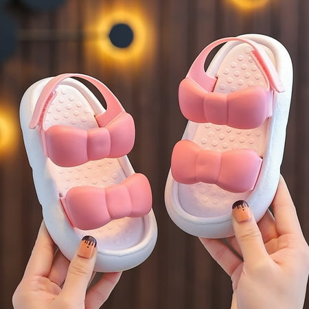 

PEASKJP Summer Sandals for Girls 2023 Summer Girls Soft Flat Strappy Slip On Breathable Non Slip Sandals Girls Dress Shoes White 1.5