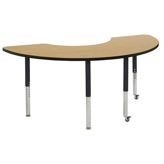 ECR4Kids 36in x 72in Half Moon Everyday T-Mold Adjustable Activity Table Oak/Black/Black - Super Leg