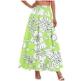 thumbnail image 3 of qolati Women's Floral Maxi Skirts Casual Elastic High Waist Ruffle Long Skirts Vintage Boho A Line Pleated Flowy Beach Ladies Skirts Green XXXL, 3 of 5