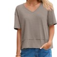 thumbnail image 3 of Short Sleeve Solid Color Summer Women V Neck Casual Flowy Tee Shirt, 3 of 6