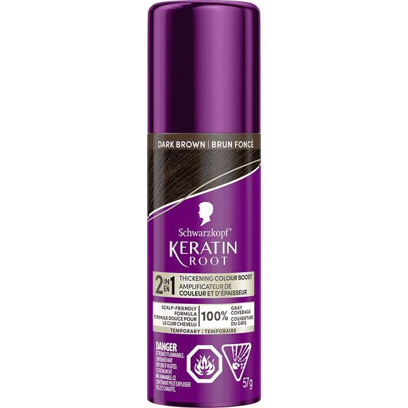 Schwarzkopf Keratin Root Temporary Hair Colour Spray, Dark Brown - Salon Inspired Temporary Hair Dye, for up 100% Grey Coverage and Thicker Looking Roots, Ammonia free