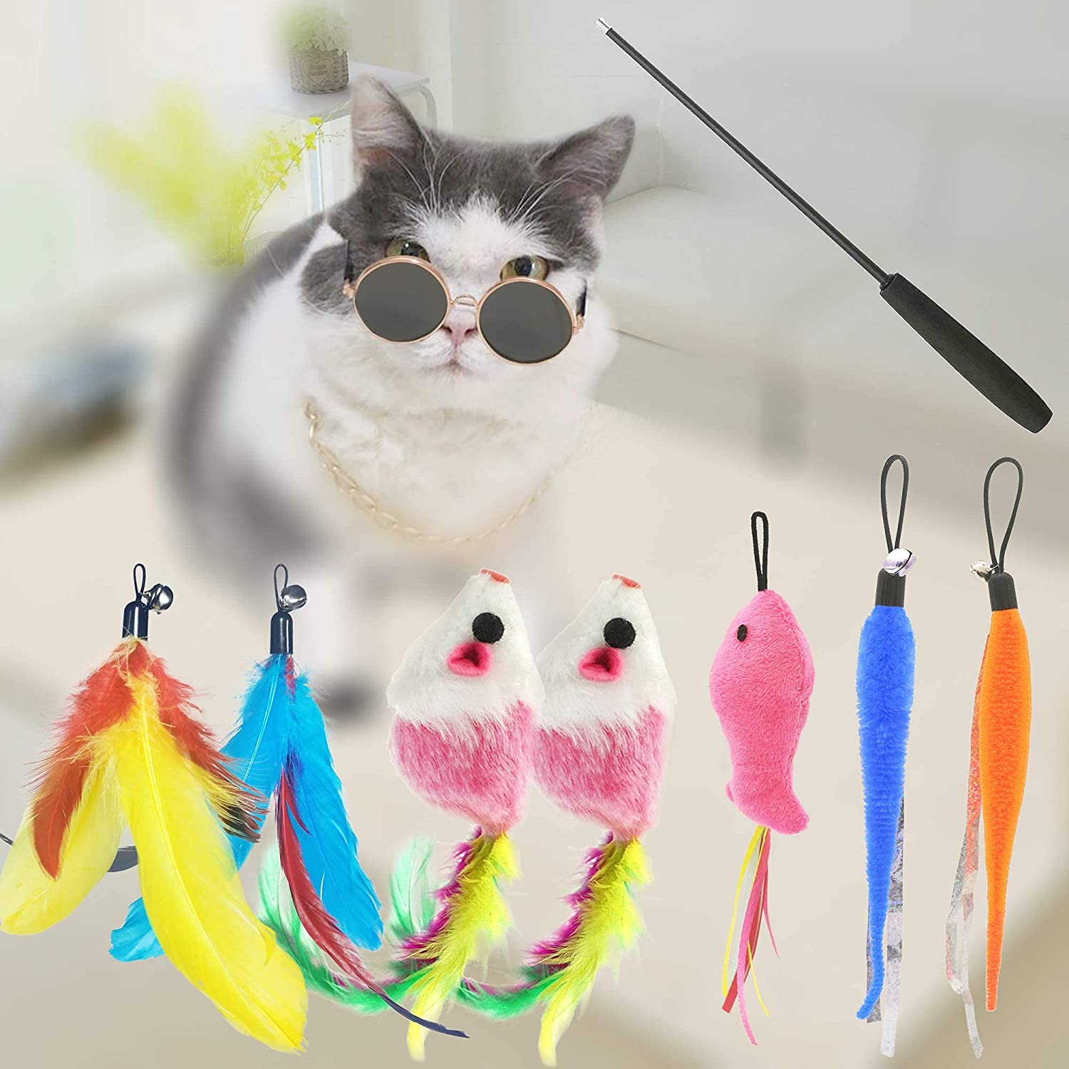 ZPH Cat Toys Interactive for Indoor Cats,2PCS Retractable Cat Wand,9PCS Teaser Toys&1PCS Hanging Door Lure Kitten Toy,Interactive Feather Toy for Teaser Play and Chase Exercise with Kitten