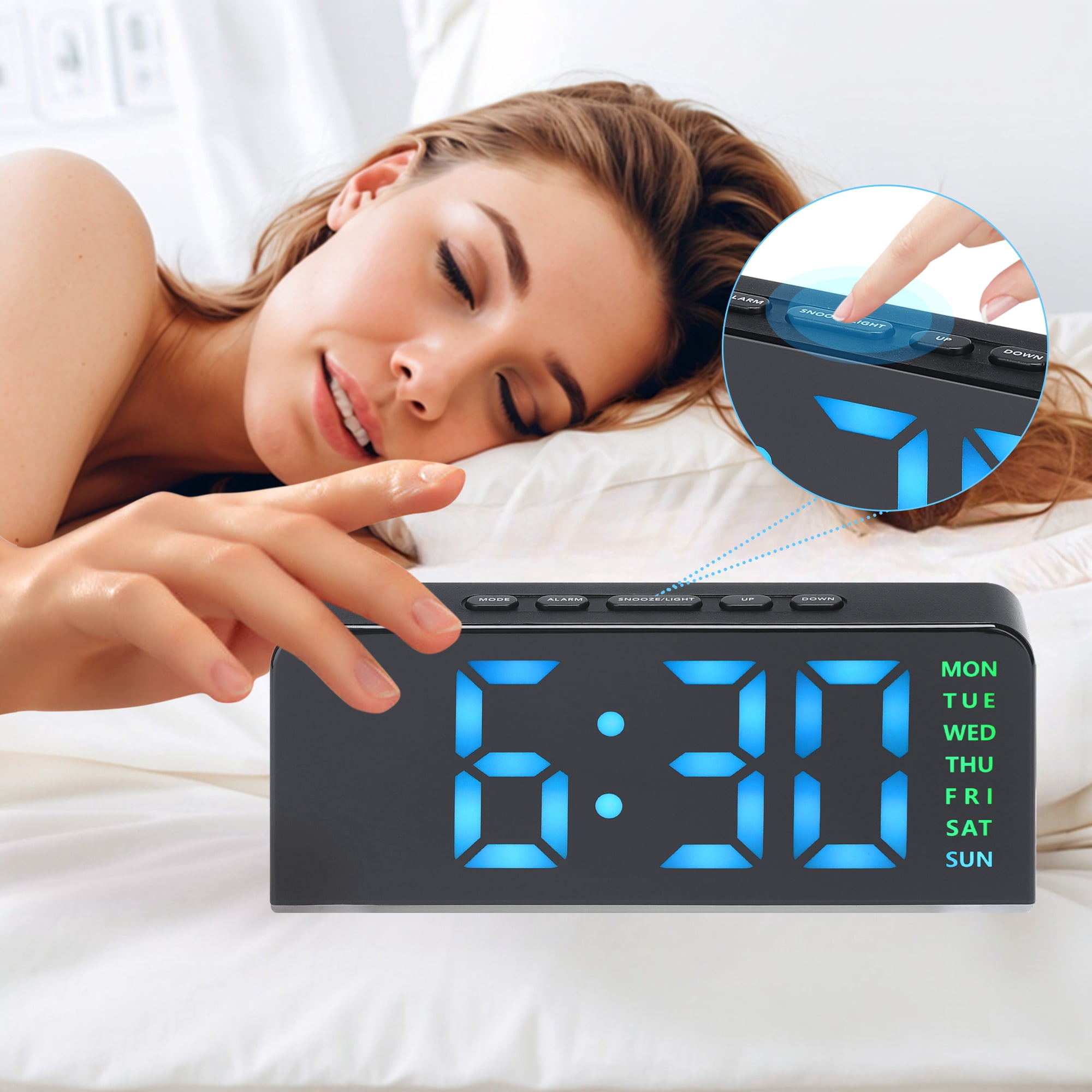 Unique Bargains 2 Pcs Digital Dual Alarm Clock for Bedroom Black Green