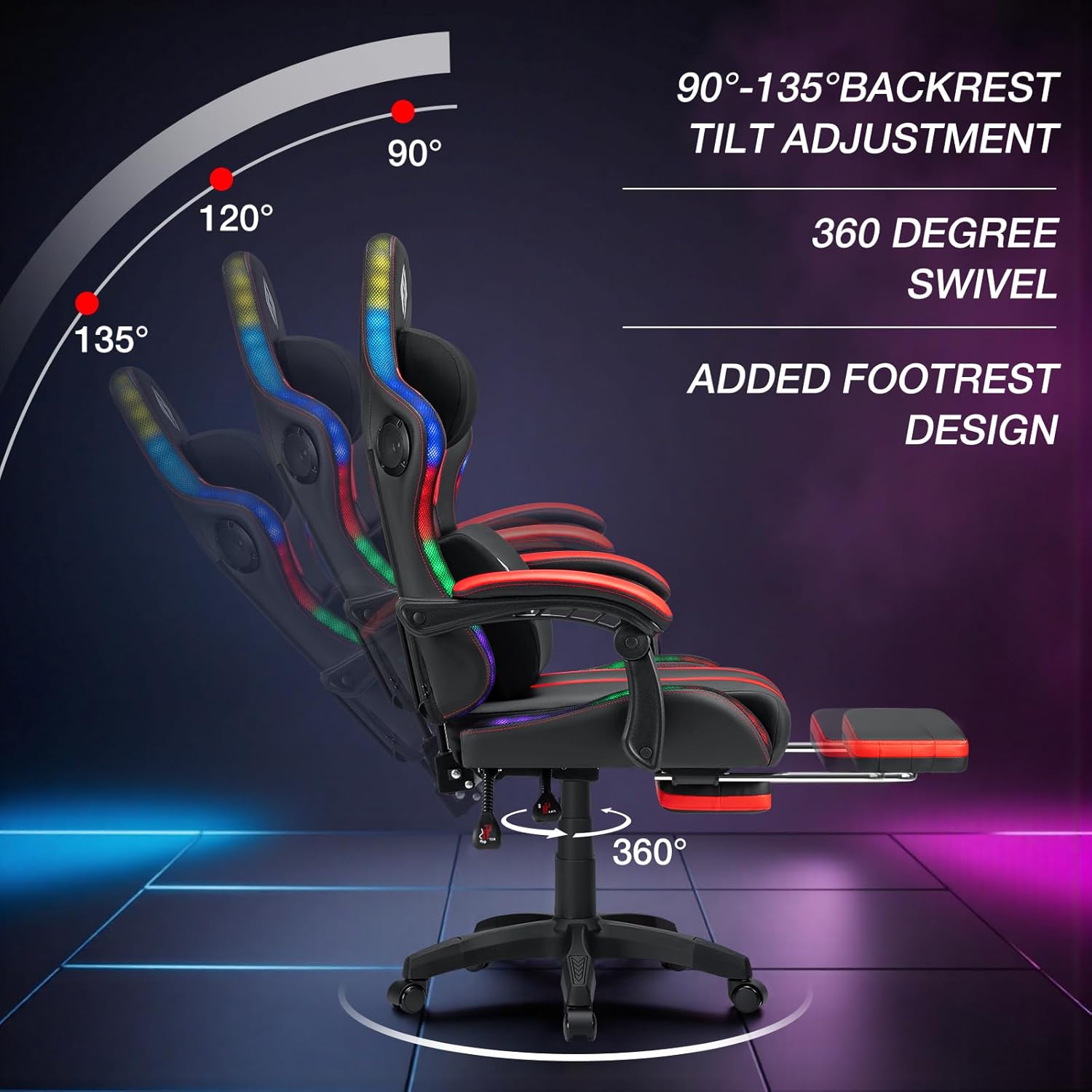 HOFFREE Massage Gaming Chair with Speakers, Leather Game Chair with Bluetooth and Music Rhythm RGB Lights, Big and Tall Gamer Chair with Footrest for Adults, Ergonomic Video Game Chair with Headrest