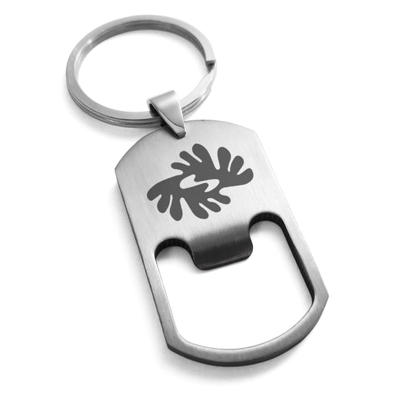 Stainless Steel Aztec Peace Rune Engraved Bottle Opener Dog Tag Keychain Keyring