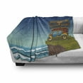 thumbnail image 3 of Ocean Soft Flannel Fleece Blanket, Cartoon Car with Surfboards Blue Night Ocean Waves Travel Summer Island Illustration, Cozy Plush for Indoor and Outdoor Use, 50" x 60", Multicolor, by Ambesonne, 3 of 6