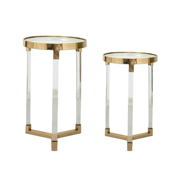 24, 21 Accent Tables, Acrylic Clear Legs, Glass Top, Set of 2, Gold, Saltoro Sherpi