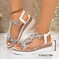 thumbnail image 3 of Rokment Women's Sparkly Butterfly Platform Wedge Dress Sandals Delicated Glitter Pearl Open Toe Elastic Ankle Strap Chunky High Heels Dressy Summer Shoes for Bride Wedding Beach White Size 7, 3 of 6