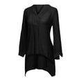 thumbnail image 4 of Fanixng Women Linen V Neck Henley Shirt Loose Tunic Blouse with High Low Hem Peasant Tops Summer Casual Crinkle Tops Flowy Tees Shirts White Linen Shirt Women Short Sleeve Black,XXXL, 4 of 8
