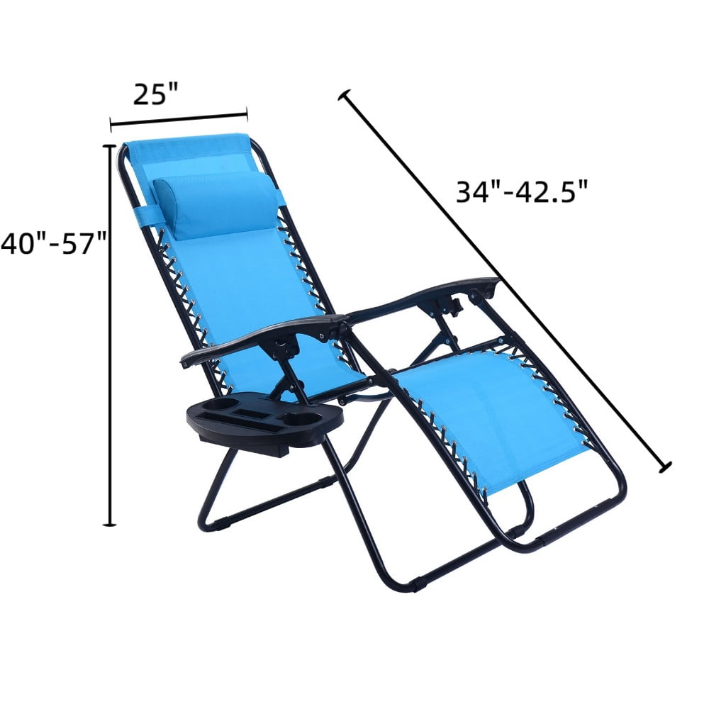 Hommoo 2-Pack Zero Gravity Folding Lounge Chairs with Adjustable Headrest & Removable Tray, Indoor/Outdoor Recliners for Back Support, Light Blue