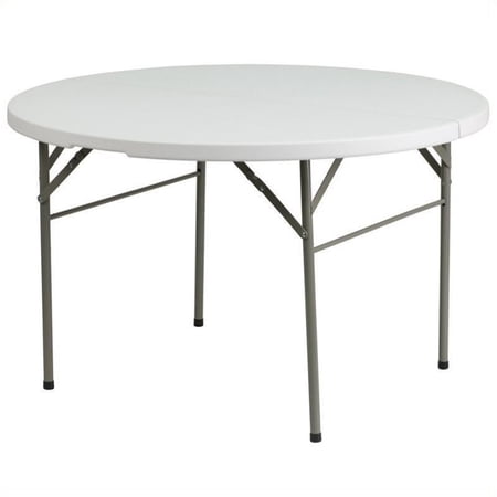 Pemberly Row 71  Round Bi-Fold Granite Folding Table in White