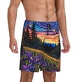 thumbnail image 2 of Uemuo Galactic Night Over Meadow Pattern Men's Short Pajama Pants – Soft & Breathable Lounge Shorts, Elastic Waistband with Pockets, Lightweight Sleepwear for All-Season Comfort-Large, 2 of 6