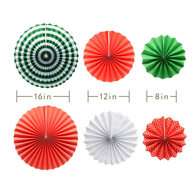 ADLKGG Red White Green Hanging Paper Party Decorations, Round Paper Fans Set Paper Pom