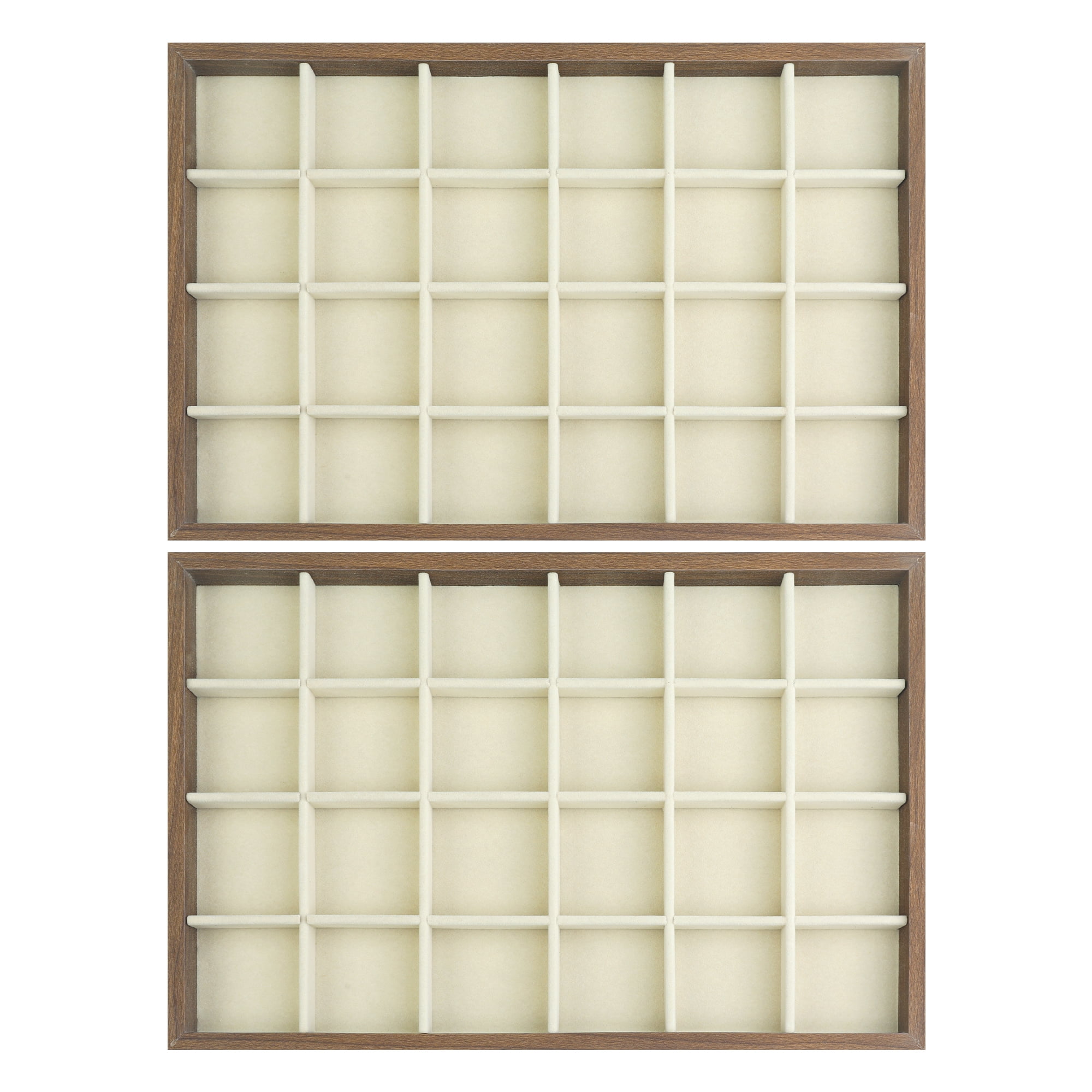 Unique Bargains Set of 2 Stackable Velvet Jewelry Organizer Trays with Removable Dividers Brown-24 Grid Tray