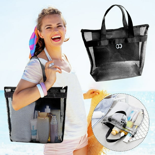 Mesh Beach Bag Portable Toiletry Bag Travel Storage Bag Swimming Bag Bathroom Handbag Size 14.17x12.2inch Maximum Load 11.02 Pounds