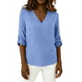 thumbnail image 2 of Tops for Women 2026 Summer Plus Size Casual Shirt for Loose Split Sleeve with Cuff Strap Detail Tunic Blouse, 2 of 5