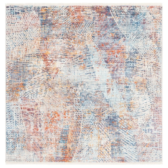 SAFAVIEH Vintage Persian Orville Abstract Polyester Area Rug, Blue/Rust, 5' x 5' Square
