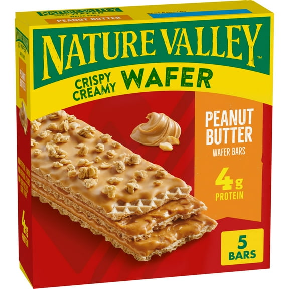 Nature Valley Crispy Creamy Wafer Bars, Peanut Butter, 4g Protein, 5 Bars, 6.5 oz