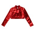 thumbnail image 3 of Kaerm Girls Metallic Shirts Shiny Long Sleeves Mock Neck Crop Top for Dancing Raves Festivals Red 14, 3 of 8
